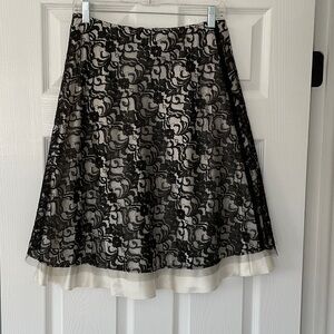Sold ••White House Black Market Black Lace Overlay Skirt with Cream Underlay Med